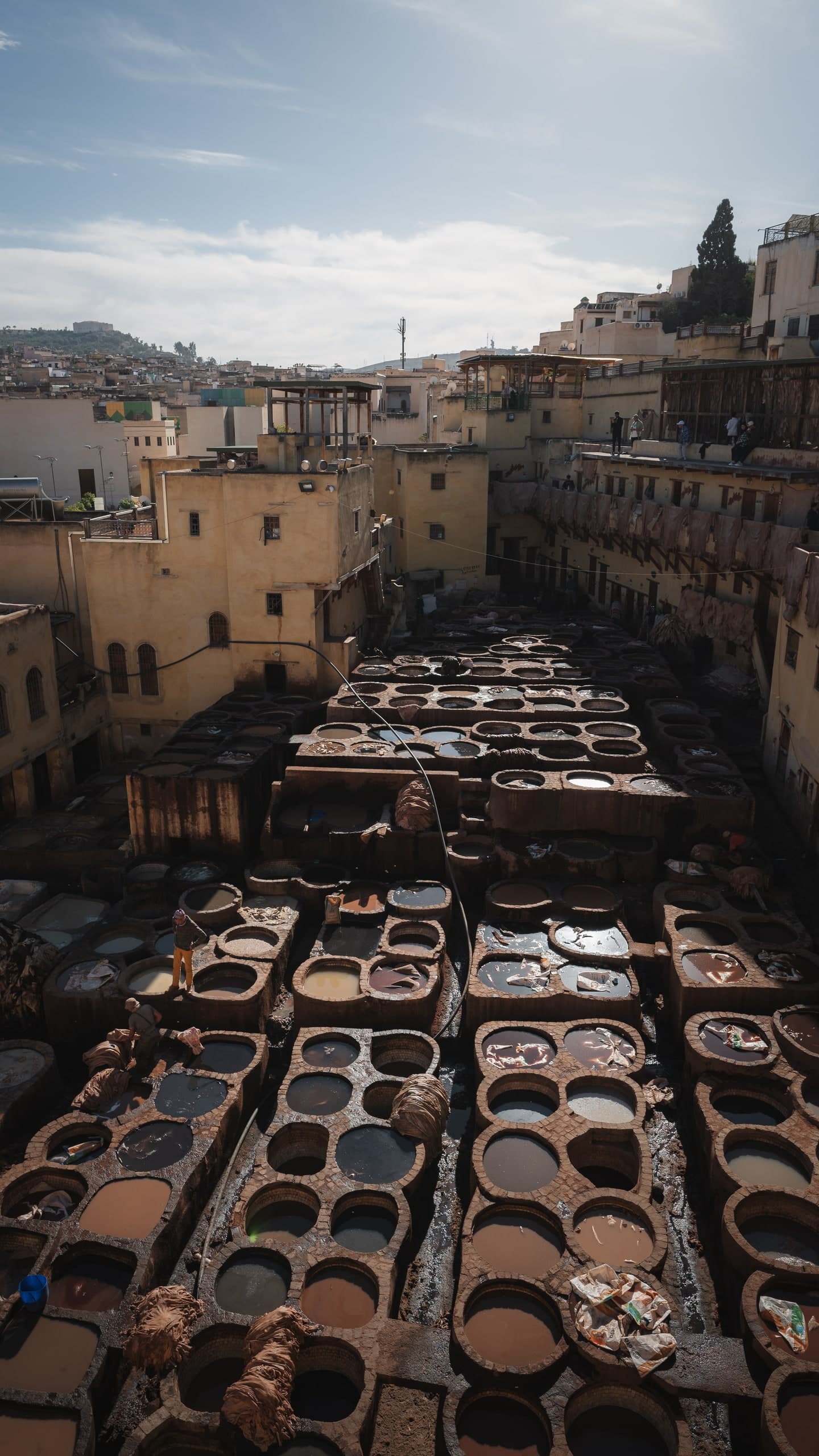 The leather tanneries of Fez, Morocco, seen from above.